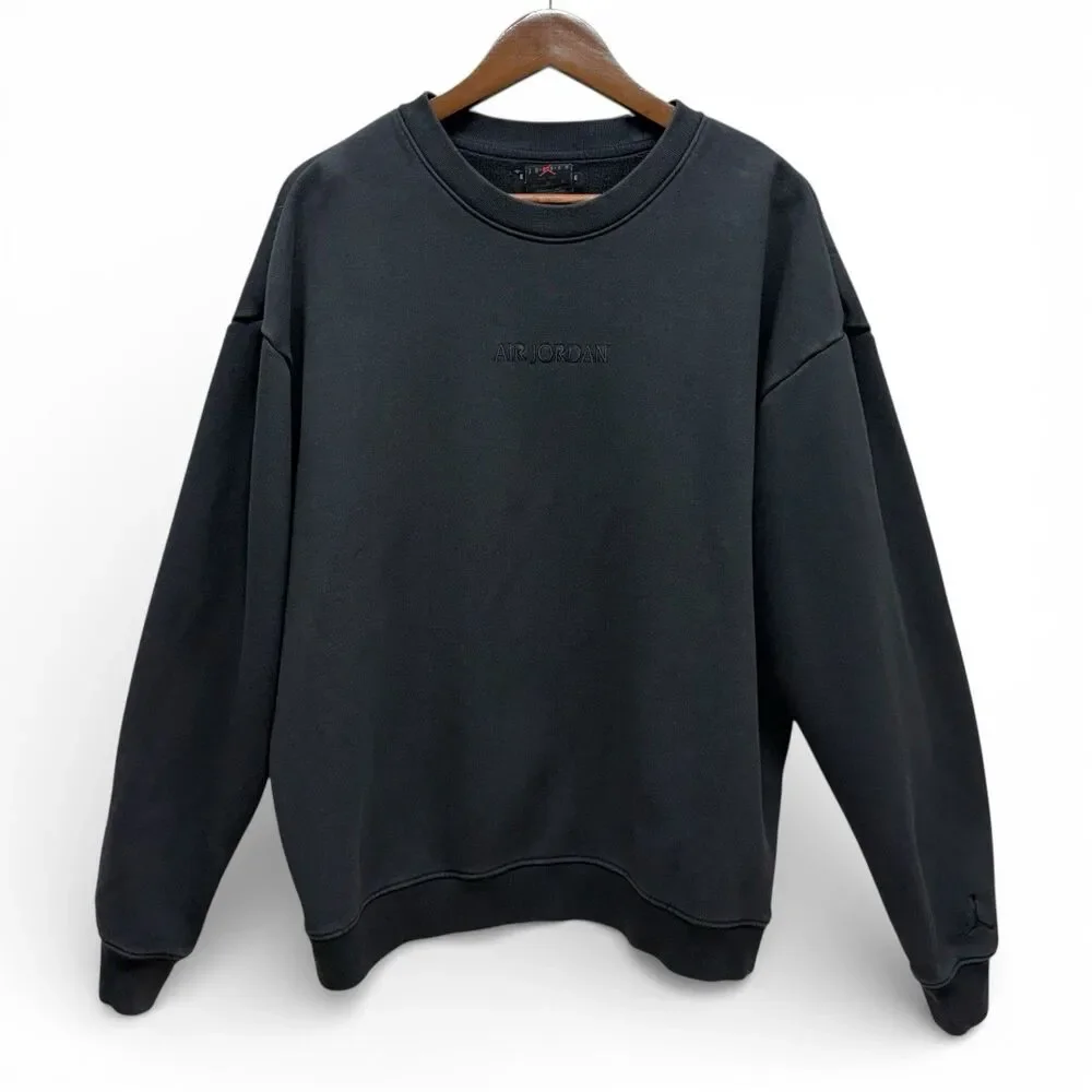 Y2k Air Jordan Embroidered Crewneck Sweatshirt Mens XL Black Pullover Streetwear